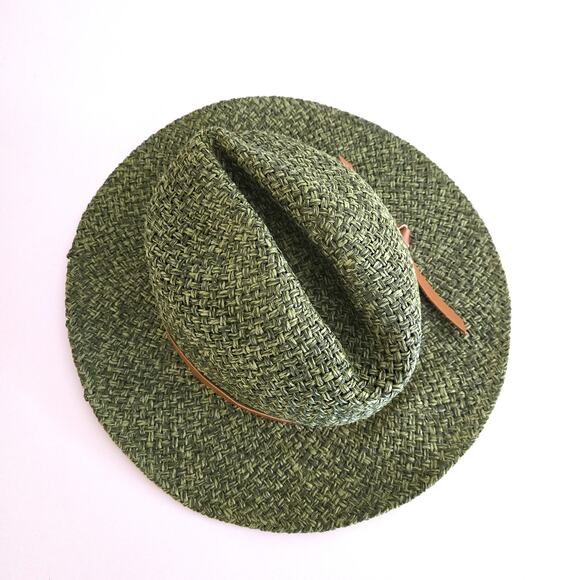 Anthropologie Green Straw Woven Trimmed Rancher Sun Hat w/ Adjustable Tie - Picture 2 of 6